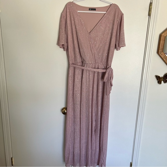 PRETTYGARDEN Pink Glitter Maxi Dress Wrap V-Neck Cocktail Party size XXL - Picture 3 of 11